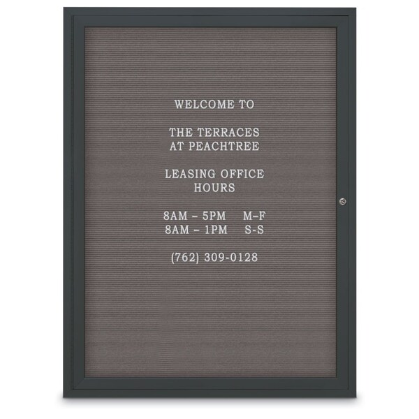 60"x36" 2-Door Enclosed Outdoor Letterboard, Grey Felt/Black